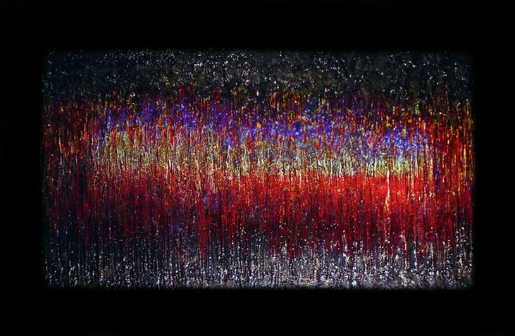 Drew Wood, Acid Rain, 2006, color-shifting and thermal reactive enamel, acrylic, encaustic, and synthetic resin on canvas, 60"x36"x2", Mary-Rose and Thomas E. Jeffry, Jr., Esq. Collection