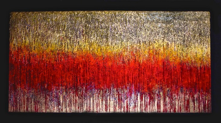 Drew Wood, Brainwaves of Conception, 2006, color-shifting enamel, acrylic, encaustic, and synthetic resin on canvas, 48"x72"x2", nfs