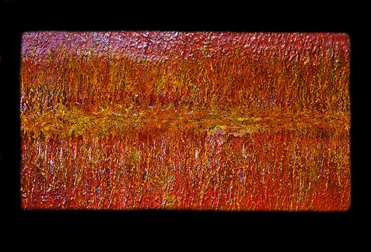Drew Wood, Chemical Misfire, 2006, enamel, acrylic, encaustic, copper wire, pumice, and synthetic resin on canvas, 36"x60"x1", nfs