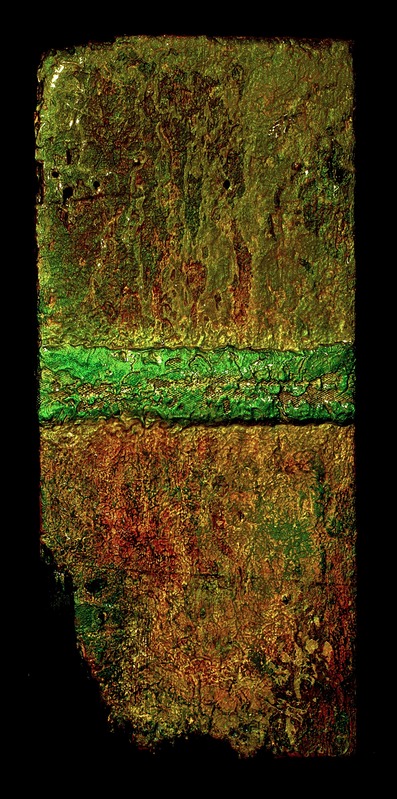 Drew Wood, Ekelhaft #1 (nauseously loathsome), 2007, enamel, acrylic, and synthetic resin on found wood from Missouri farm, 14.5"x33"x1"