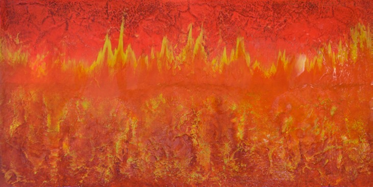 Drew Wood, Entropy, 2010, color-shifting enamel, acrylic, and synthetic resin on canvas, 72"x36"x2.5"