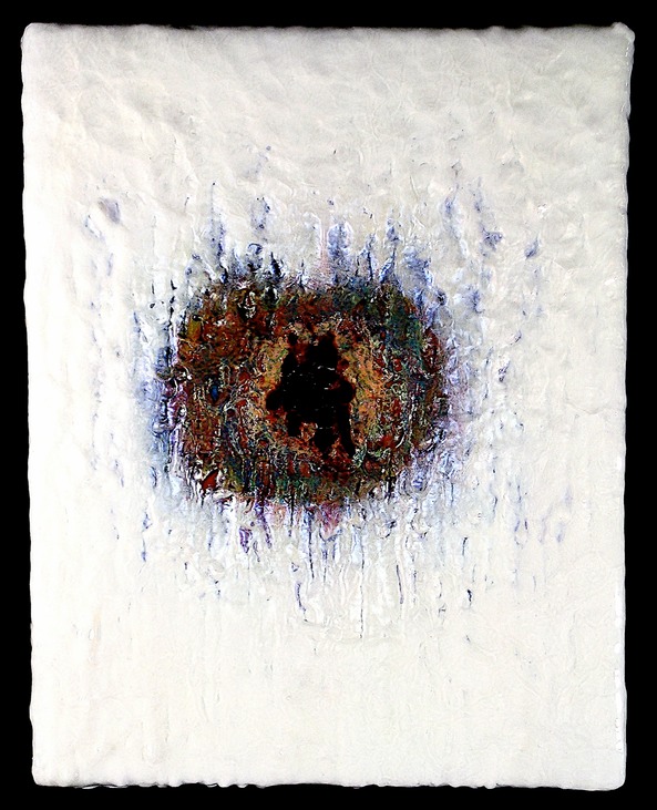 Drew Wood, My Blood As Ice, 2005, acrylic, artist's blood, encaustic, and synthetic resin on canvas, 11"x14"x1", nfs