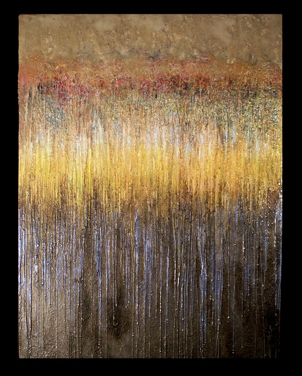 Drew Wood, Rainforest, 2006, color-shifting enamel, acrylic, encaustic, pumice, and synthetic resin on canvas, 36"x48"x2", nfs