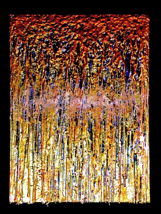 Drew Wood, Saint Germain, 2006, color-shifting enamel, acrylic, encaustic, and synthetic resin on canvas, 24"x36"x2", nfs